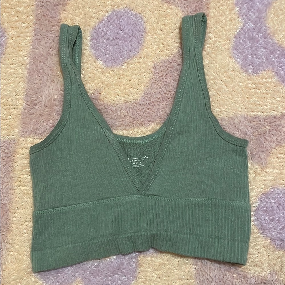 Urban Outfitters Sage Green Textured V-Neck Top